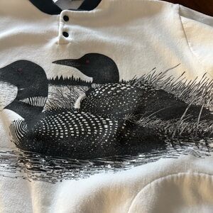 Vintage White Hoodie with Black Loon Graphic and Red Eye Accents